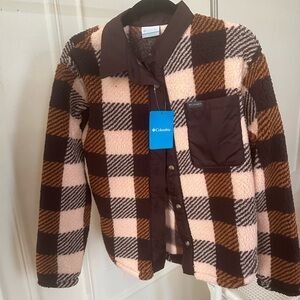 Columbia Pink & Brown Plaid Sherpa
